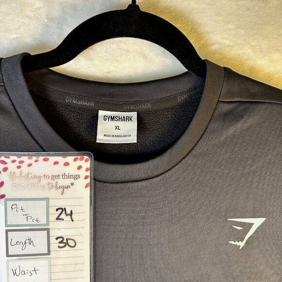 Gymshark Men’s XL Black Tech Fleece Long Sleeve Shirt Crewneck Athletic Top - Picture 6 of 6